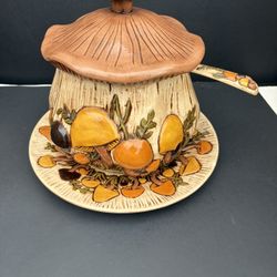 Vtg Mushroom Soup Tureen Arnel’s With Plate, Lid And Ladle 70’s