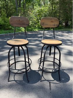 Two (2) Progressive Furniture Karma Brown Retro Wood Adjustable Swivel Stool