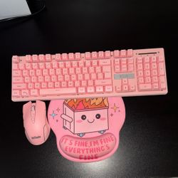 🎀 Pink Keyboard, Mouse & Mouse Pad Set 