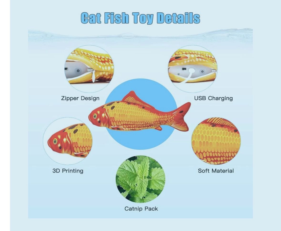 Two Pack 9" Floppy Fish Cat Toys with SilverVine and Catnip for Indoor Cats for interactive Automatic