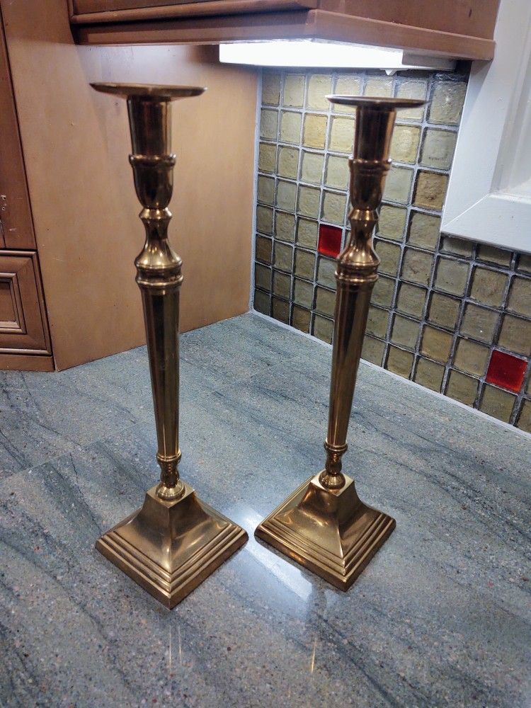 Vintage Brass Tall Candlesticks