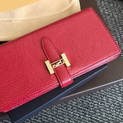 NEW Women Men Unisex Genius Leather Real Calf Leather Gold Hardware Horse Luxury Red Long Wallet 