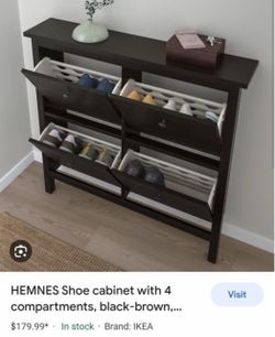 Brown Ikea HEMNES slim shoe rack organizer cabinet w/ 4 compartments