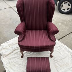 Queen Anne Wingback Chair and Mini Ottoman.