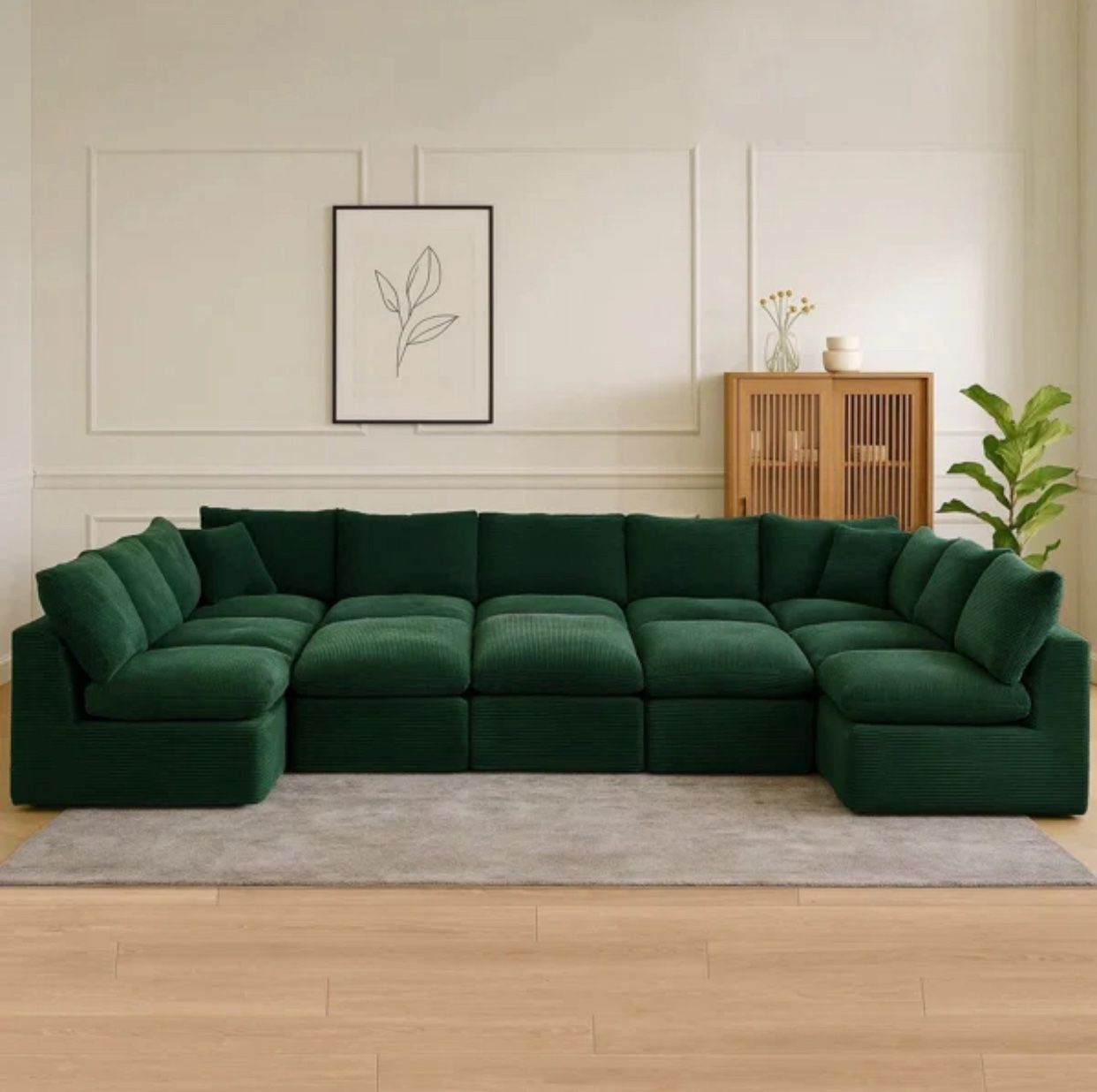 Green Boneless Corduroy Sectional