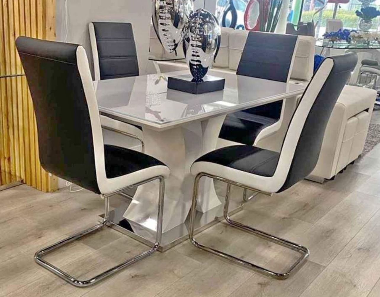 Modern Black White 5 Piece Dining Table Set