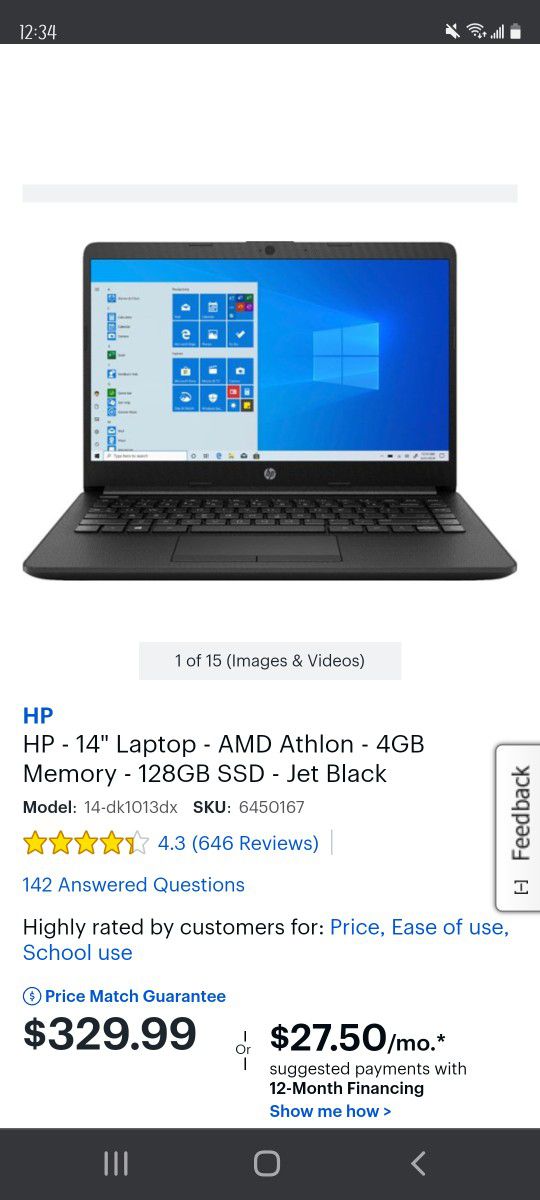 HP - 14" Laptop - AMD Athlon - 4GB Memory - 128GB SSD - Jet Black