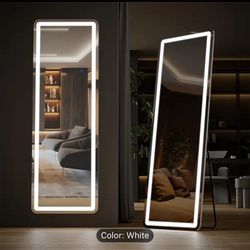 Spring Thyme Bed Bath Lighting | Deluxe Traditional Style Full-Length LED Standing Mirror with Adjustable Light 