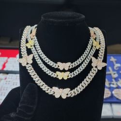 MOISSANITE CUBAN AND BUTTERFLY CHAIN 