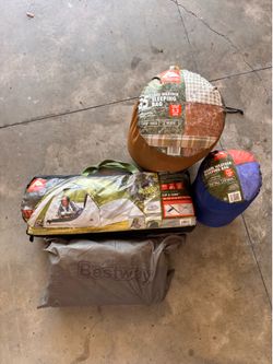Tent (for 4 people), two sleeping bags, air mattress.
