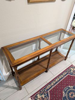 Glass and wood sofa entry table