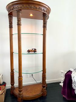 Ornate Wood Display Cabinet with Glass Shelves