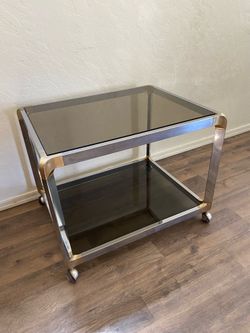 MCM Chrome and Brass Bar Cart / End Table