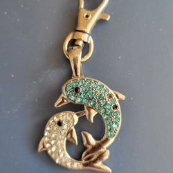 Rhinestone Double Dolphin Keychain Or Bag Clip
