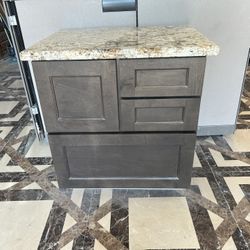 Wood Cabinet w/ Real Granite Top & Deep Drawers