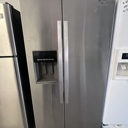 Side By Side Used Stainless Steel Refrigerator 36” Wide 