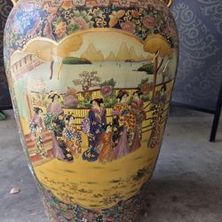 41 "Satsuma Japanese Large Multi-Color Porcelain Vase with Gold Accents