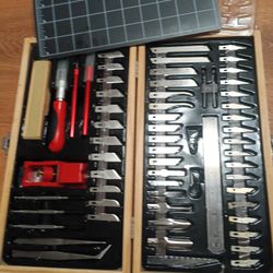 Mastergrip Craft & Hobby Knife Set Wood Case Mat rare 68 pieces kit