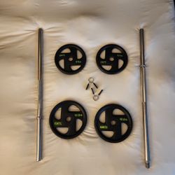 Ignite by SPRI 1-Inch Barbell + Weight Set (30 lbs plates + bar + clips)