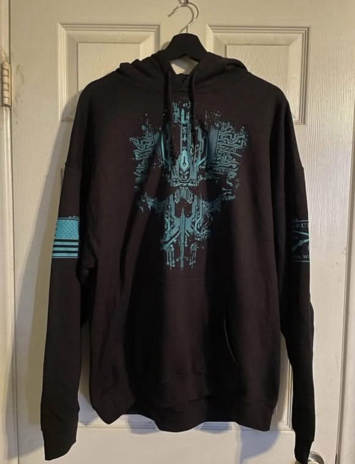 Grunt Style Hoodie Men's Size XL Cyber Digital Circuit Skull Hoodie Black