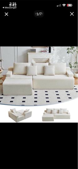 Boneless Couch, L Shaped Cloud Couches for Living Room, Comfy Fluffy Modular Sectional Sofa, Deep Se