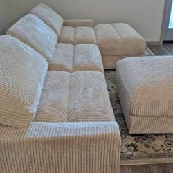 4PC Modular sectional sofa Beige corduroy