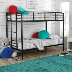 Your Zone Kids Metal Twin over Twin Quad Bunk Bed with Ladder and Guardrails, Black
Black - 77.6" W x 41.5" D x 60.2" H