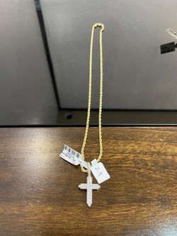 10k gold rope chain with real diamond cross pendant for a good price!!
