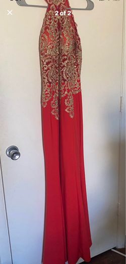 Red with gold embroidery formal dress homecoming