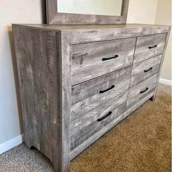 Wooden Dresser w/ Mirror (Gray) $350 New Still in the box.