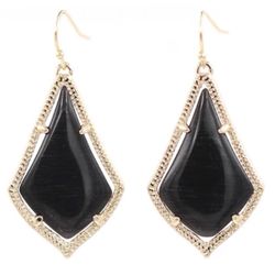 Gold Black Teardrop Dangle earrings 