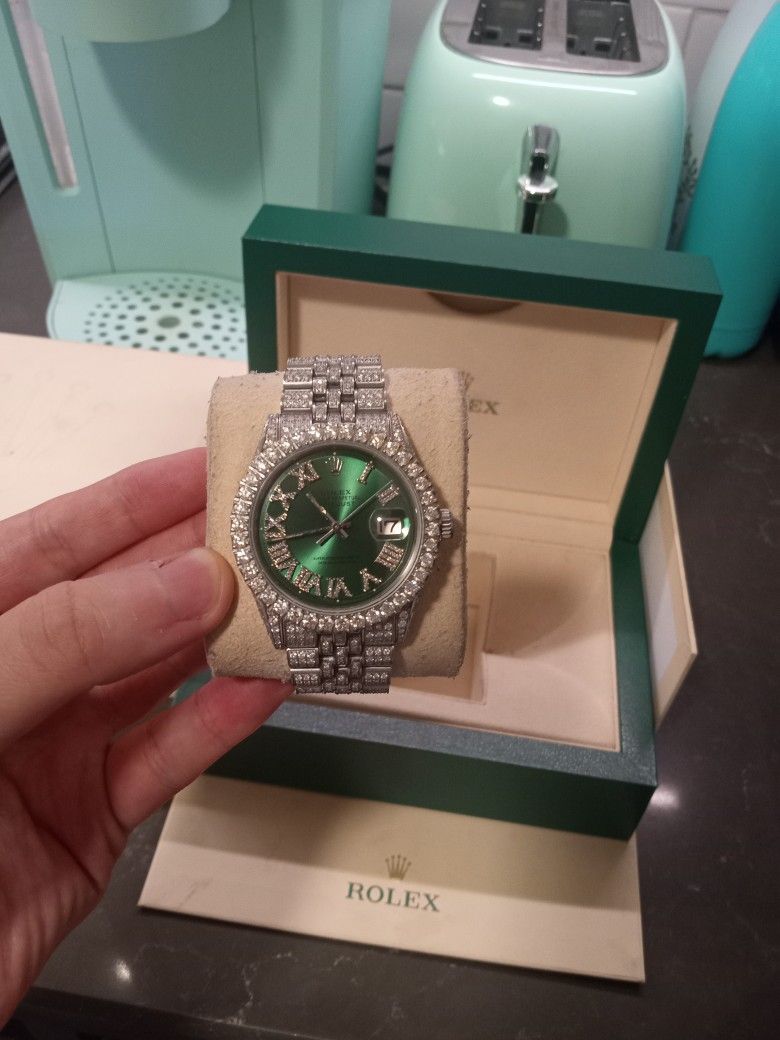 Rolex Date-just 36mm Iced Out Green Face ๐ธ Would Trade For Gold Chain ๐ฐ