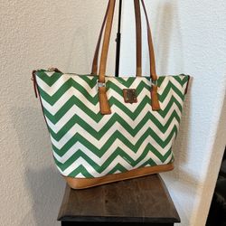 Dooney & Bourke Large Green White Chevron Tote Bag  