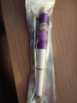 Beaded Ballpoint Pen Purple and White