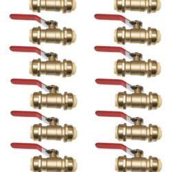 HQMPC Pex Full Port Push-Fit Water Shut-Off Ball Valve for Plumbing, Push-to-Connect Ball Valve, PEX, Copper, CPVC, 1/2 x 1/2 Inch, 12 Pack