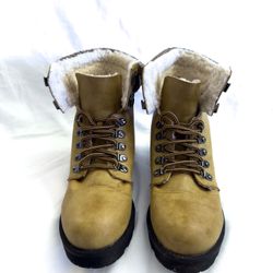 MIA MAYLYNN Women Moto Hiking Boot, Knit Cuff Lug Sole 10M