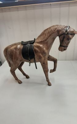 Large Wood, paper mache, faux leather horse- Located in Shelton