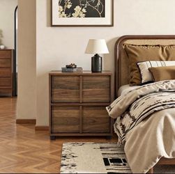 Modern Wood Storage End Table with 2-Drawers,Walnut