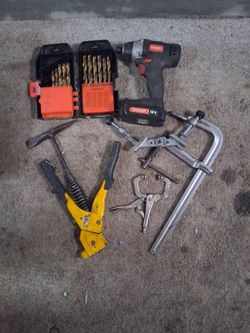 Mixed Tool Lot with Drill and Clamps