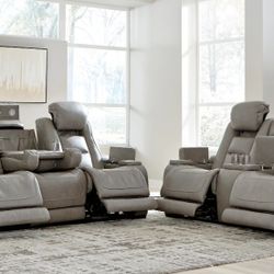 The Man-Den Gray Power Reclining Living Room Set

