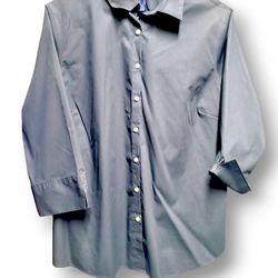 Mens Dress Shirt 16 Gray The Outfitters By Land's End Wrinkle Free Broadcloth 12.5" Sleeve