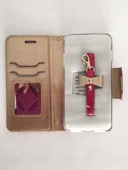 iPhone 8 n 7 plus wallet case leather metallic pink n gold color