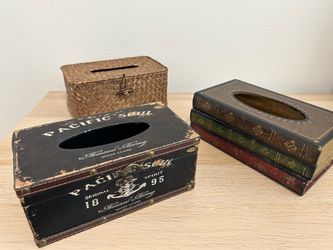 Vintage Home Decor Storage Set - 3 Pieces (Tissue Holders & Basket)