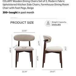 COLAMY Wooden Dining Chairs Set of 2 Modern Fabric Beige