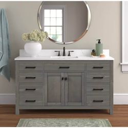 60” Bathroom Vanity – Textured Gray Base & Damaged Top - Selling for Base Only - Delivery Available