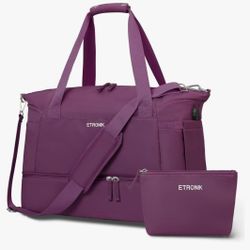 ETRONIK Gym Bag for Women, Travel Duffel Bag with USB Charging Port, Weekender Overnight Bag with Wet Pocket and Shoes Compartment for Women, Travel,