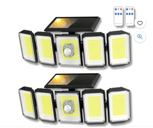 2 Pack Solar Lights Outdoor 300 LED 7000K Motion Sensor Lights, 5 Heads Waterproof Security Solar Flood Lights, 270° Wide Angle Illumination Wall Ligh