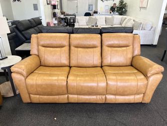 Caramel Leather Reclining Sofa