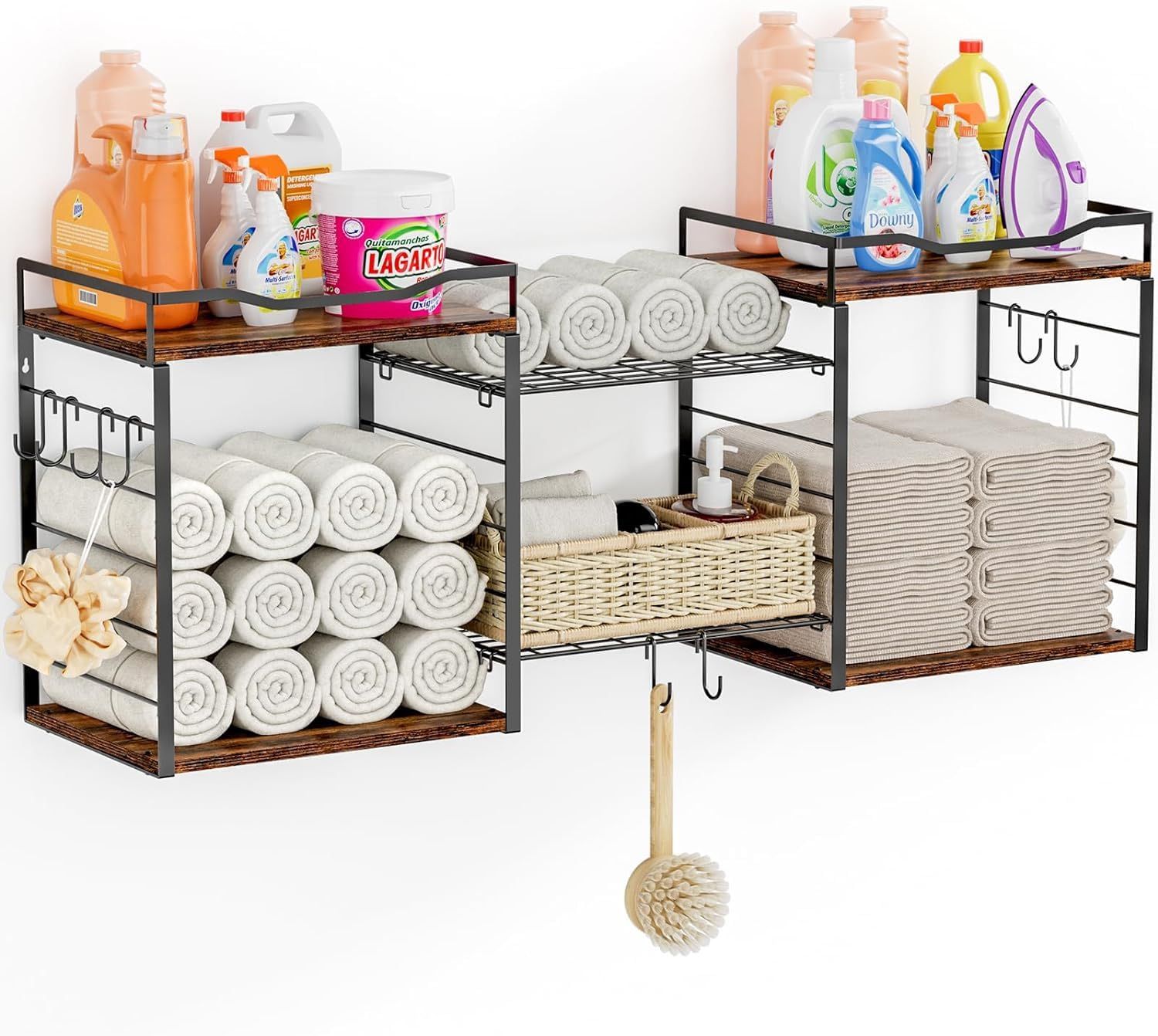 2 Pack Laundry Room Shelves for Wall Mounted with Metal Baskets