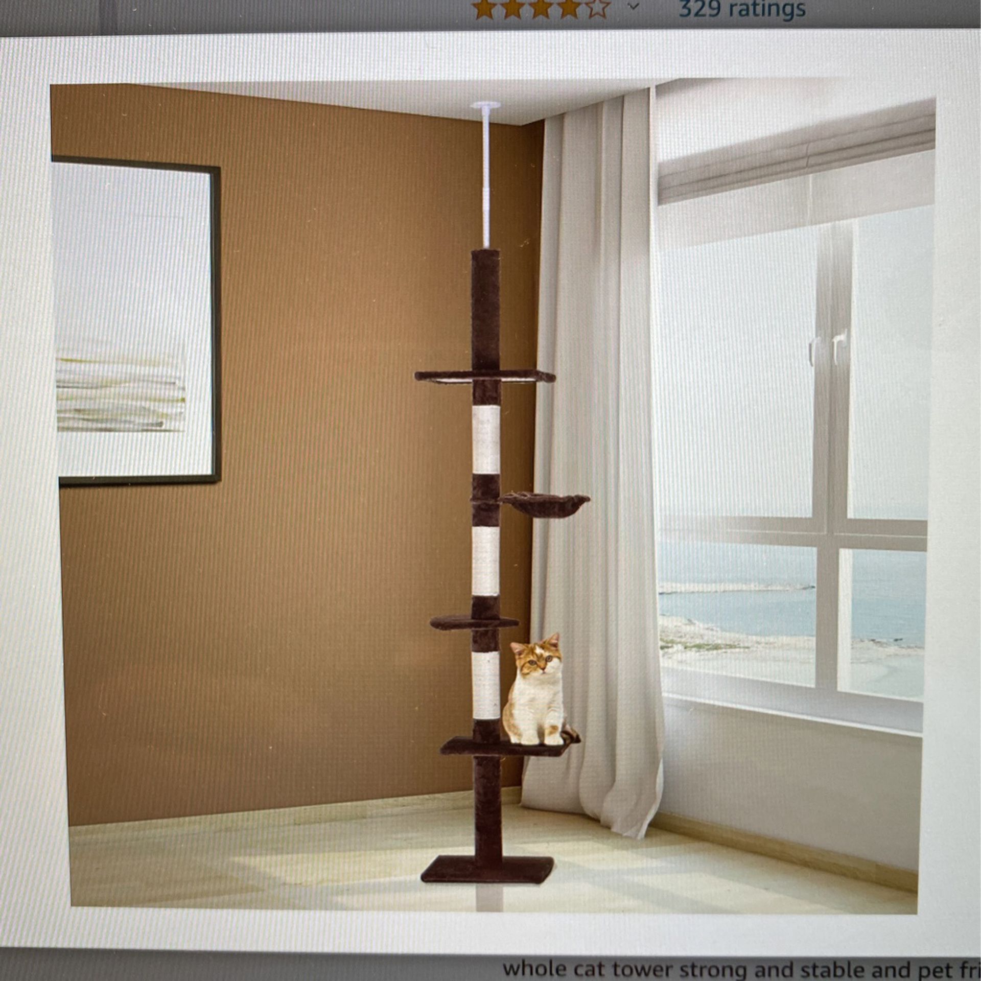 Pawhut 9’ Adjustable Height Floor To Ceiling Vertical Cat Tree